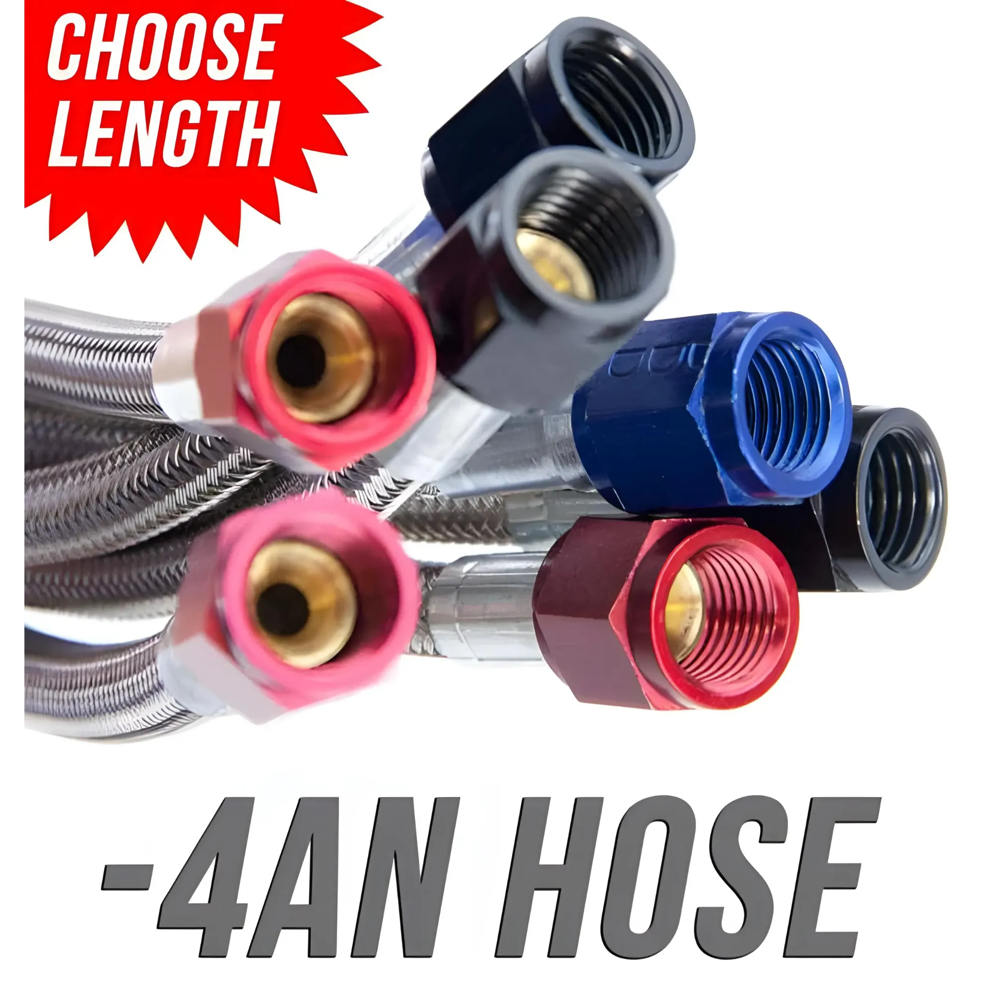 Nitrous Outlet 12" 4AN Stainless Braided Hose (Black B-Nuts)