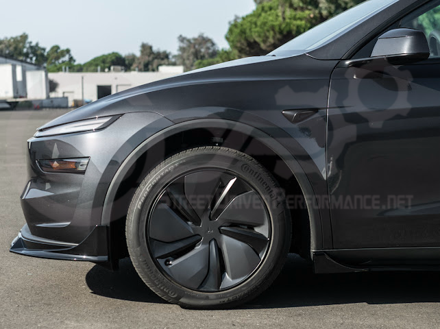 2025-UP TESLA MODEL Y | SDP TRACK STYLE GLOSS BLACK 4 PIECE FRONT LIP SPLITTER GROUND EFFECTS