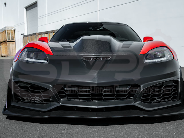 2005-2013 Corvette C6 Z06 | C7 ZR1 Style Primer Black Front Bumper Conversion Kit Replacement