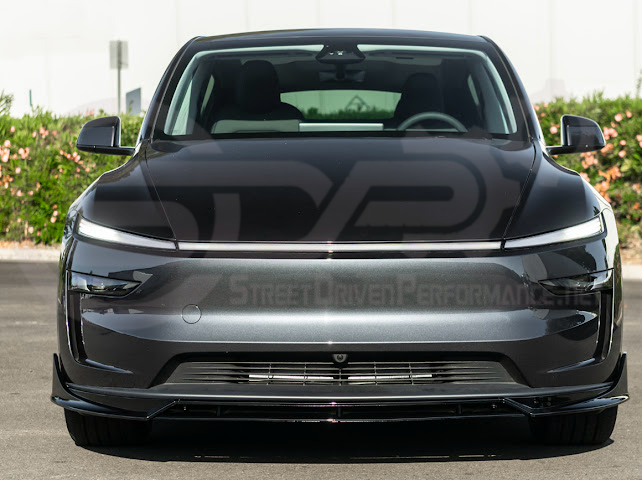 2025-UP TESLA MODEL Y | SDP TRACK STYLE GLOSS BLACK 4 PIECE FRONT LIP SPLITTER GROUND EFFECTS