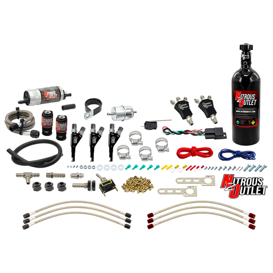 Nitrous Outlet Powersports Three Cylinder Wet Nozzle System (Aluminum 90 Degree Nozzles)(Gas)(6 psi)(30,45,60,75,90 HP)(5L...