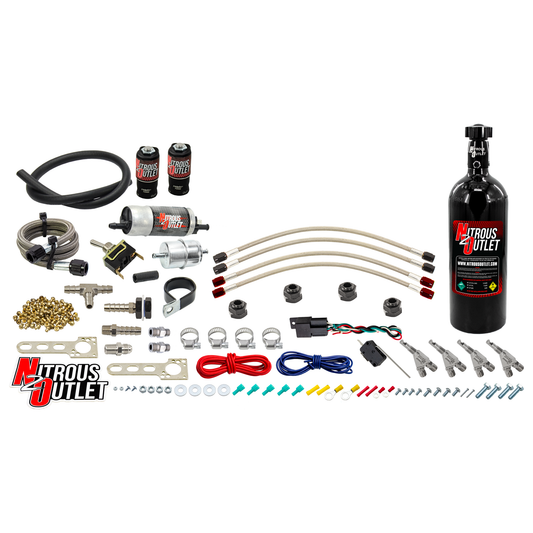 Nitrous Outlet Powersports Four Cylinder Wet Nozzle System (Aluminum 90 Degree Nozzles)(Gas)(6 psi)(40,60,80,100,125 HP)(5...